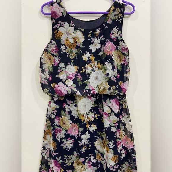 Navy Blue Floral Print Maxi Dress - Picture 3 of 8